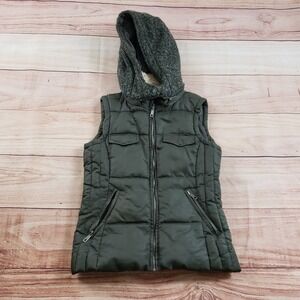 Zara Vest Womens Small Green Outdoor Parka Jacket Hooded Coat Sleeveless S
